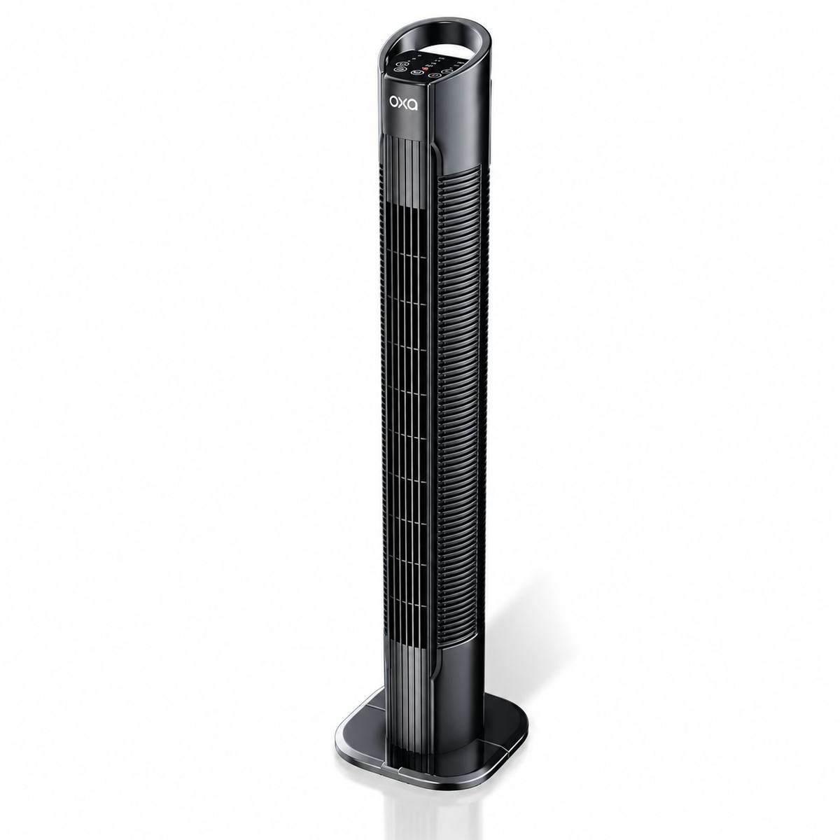 Oxa Tower Fan in black on a white background