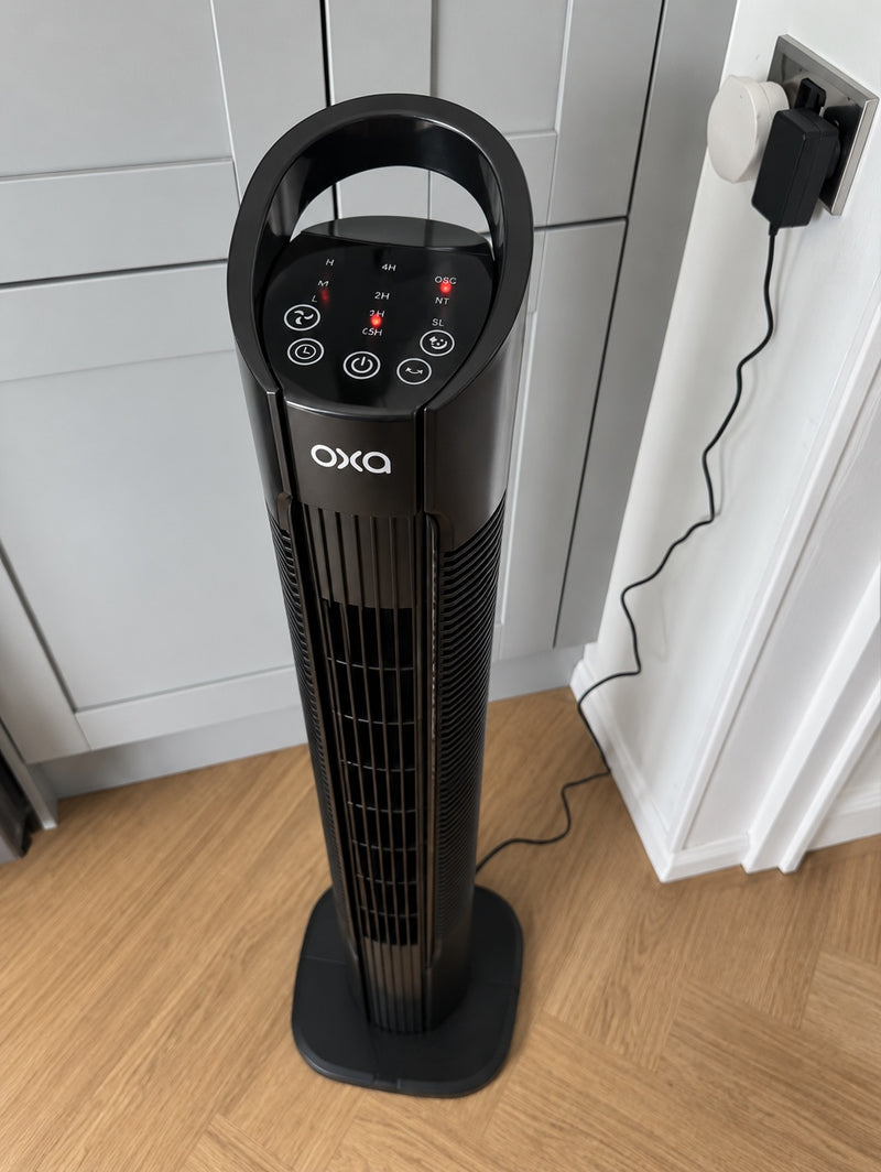 Top view of the Oxa Tower Fan showing its touch controls